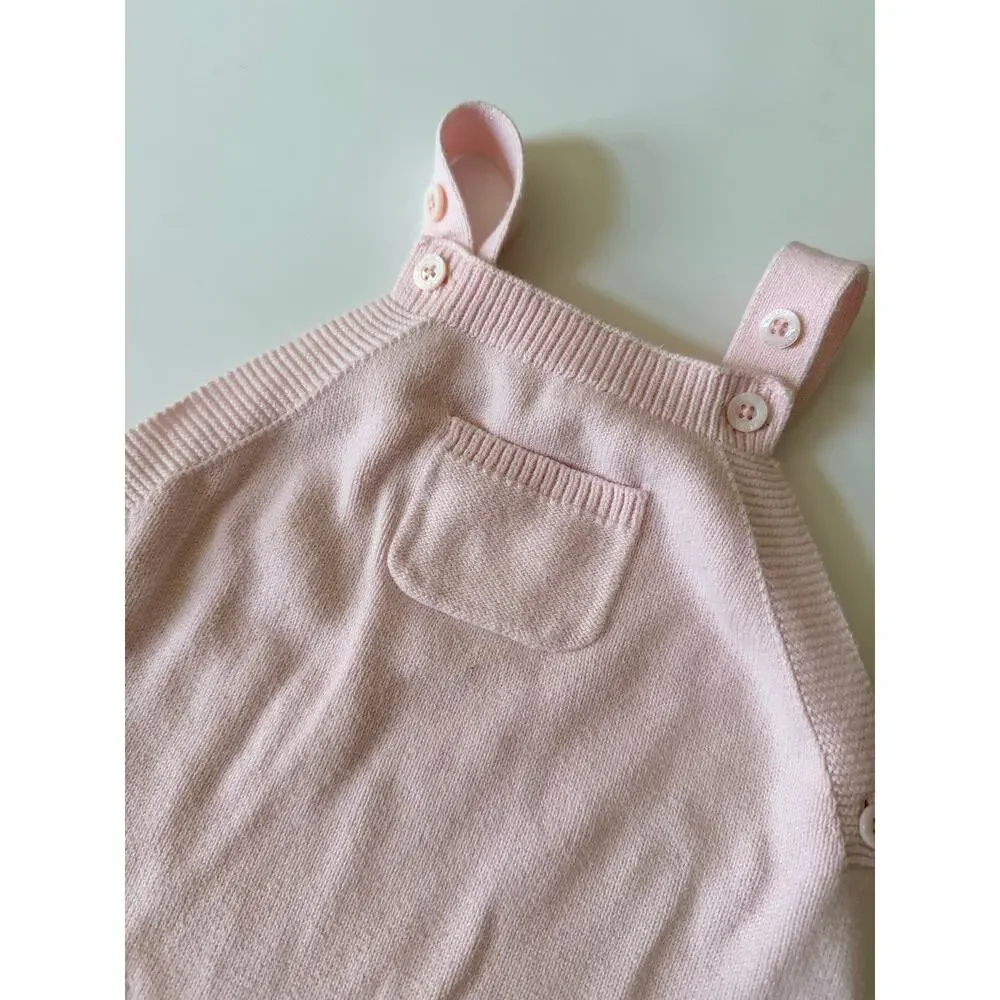 Angel Dear Pink Knit Ruffle Overalls - Baby 6-12M